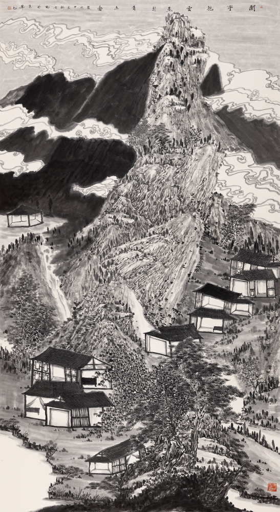 闲亭抱云墨引青玉图