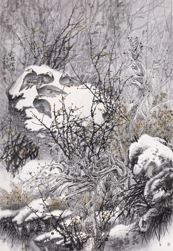 Autumn forest sleeping birds