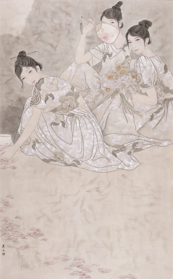 Butterfly clothes are cherishing and fragrant flowers are falling