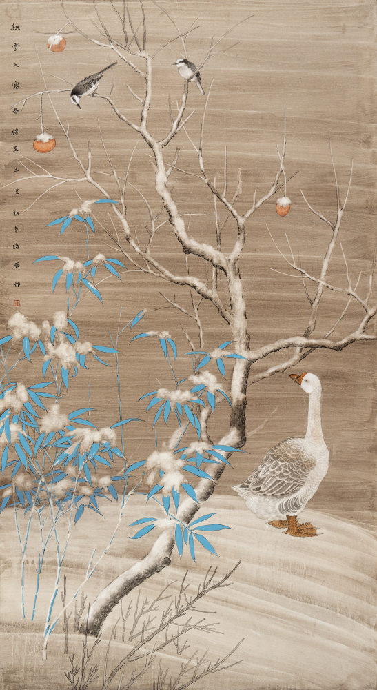 Shadow of birds in cold snow
