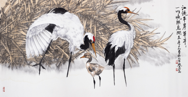 一川晚照鸟间立